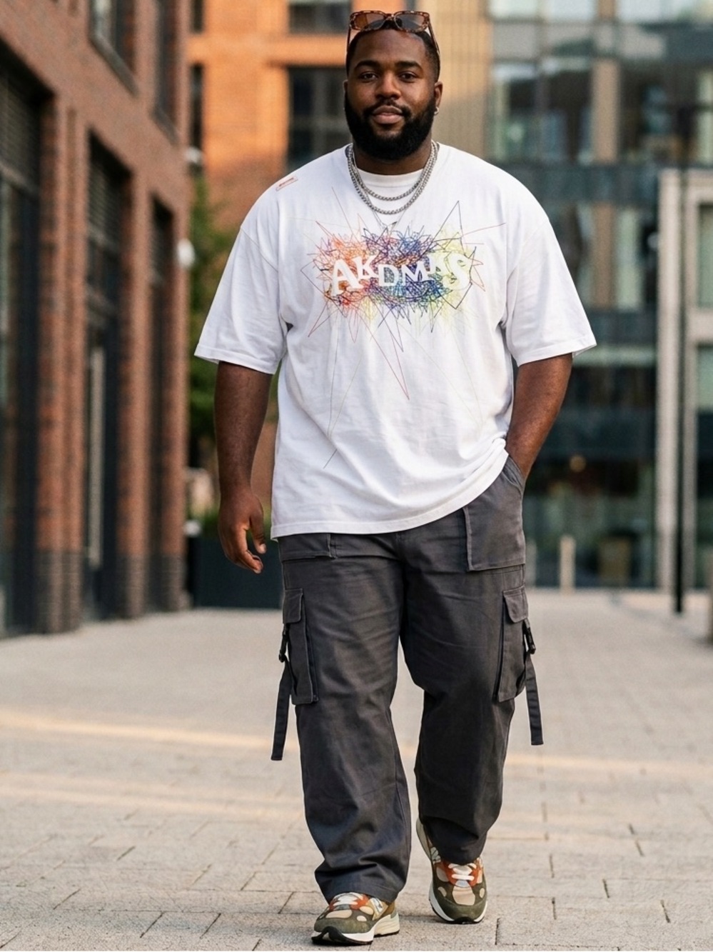 Vintage Akademiks White Tee with Multicolor Logo Graphic AKDMKS